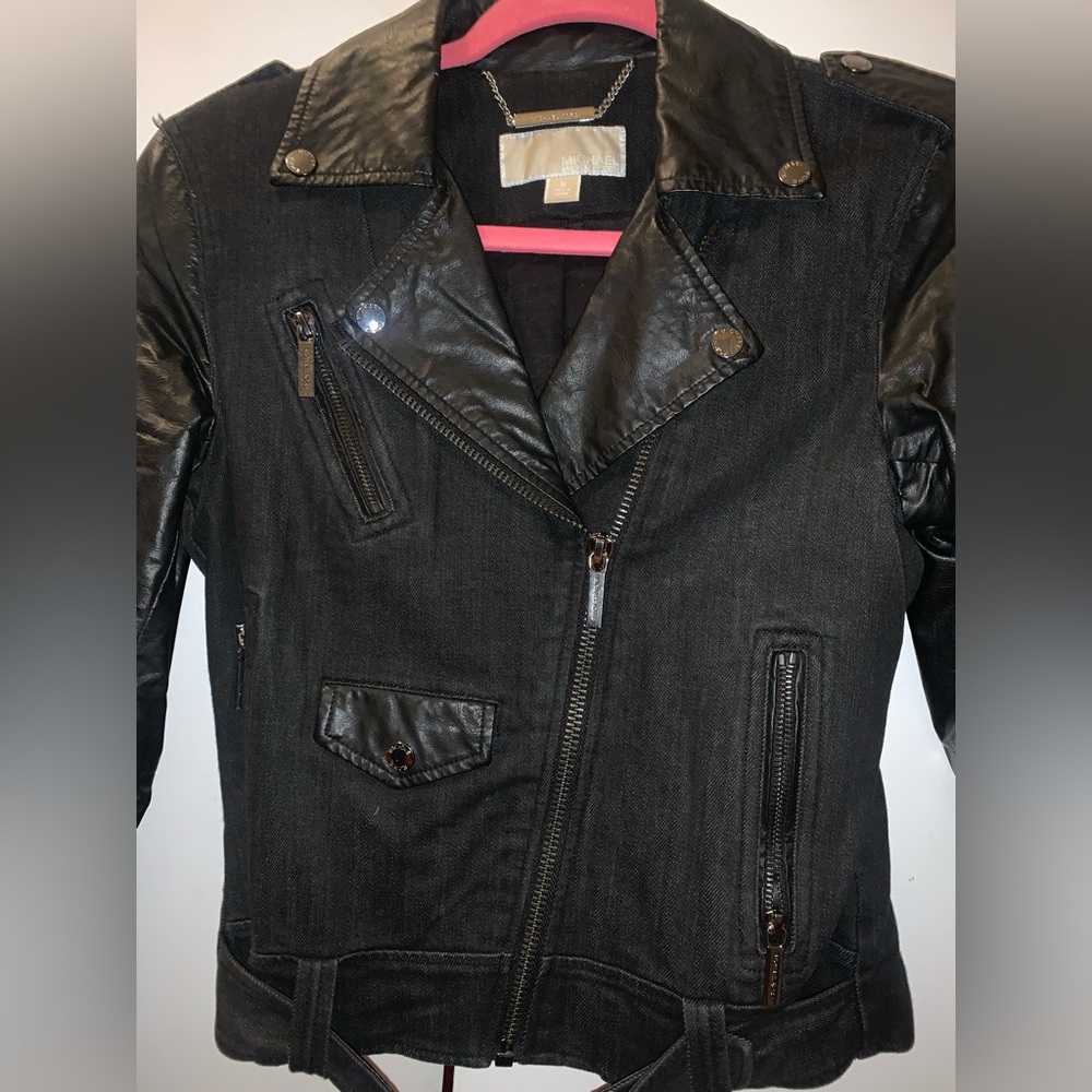 Michael Kors mixed media denim moto style jacket. Size Small